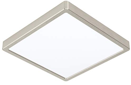 EGLO LED Deckenleuchte Fueva 5, L x B 28,5 cm, 1 flammige Aufbauleuchte aus Stahl und einer Kunststoff Leuchtfläche, Deckenlampe in Nickel-Matt, Weiß, LED Aufbaulampe neutralweiß