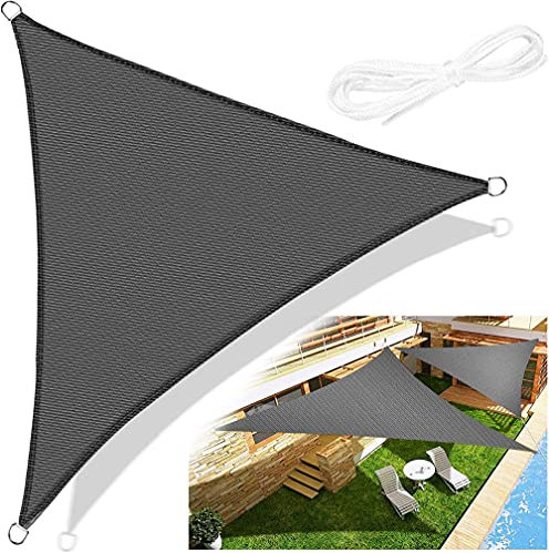 Emooqi Vela De Sombra Triángulo HDPE 5x5x5M, Toldo Triangular/ Parasol Protección Rayos UV y Transpirable. Toldo Resistente para Patio, Exteriores, Jardín -Gris Oscuro