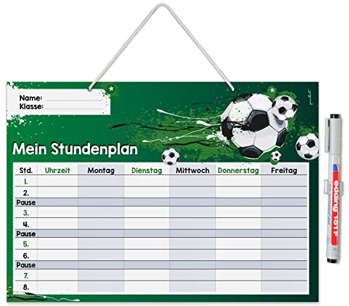 younikat Stundenplan abwischbar zum aufhängen I Fußball grün I inkl. Stift wiederbeschreibbar I Grundschule Jungen Mädchen I dv988