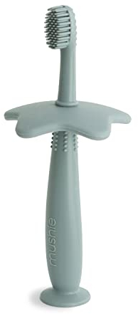 Mushie Kinderzahnbürste Stern Design | Handzahnbürste für kinder mit Saugnapf, 0-6 Jahre | Stimuliert Zähne & Zahnfleisch, extra weiche Bürste | Sichere & Hochwertige | Cambridge Blau