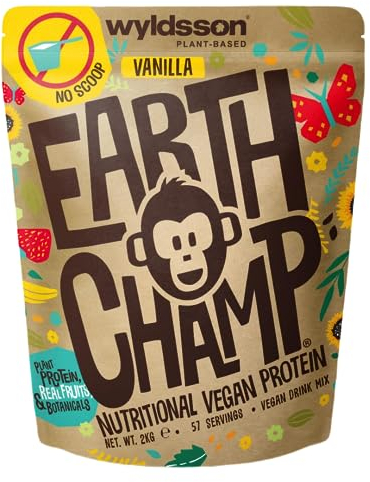 Vegan Protein Powder (No Scoop Included) 2kg - EarthChamp by Wyldsson - Plant Based Vanilla Protein Powder Shake, Dairy Free, Gluten Free, Lactose Free Protien Powder (Vanilla)