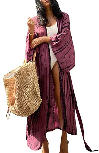 YOUKD Robe Longue Cardigan bohème pour Femme Grande Taille Kimono Beach Maillot de Bain Cover Up Robes
