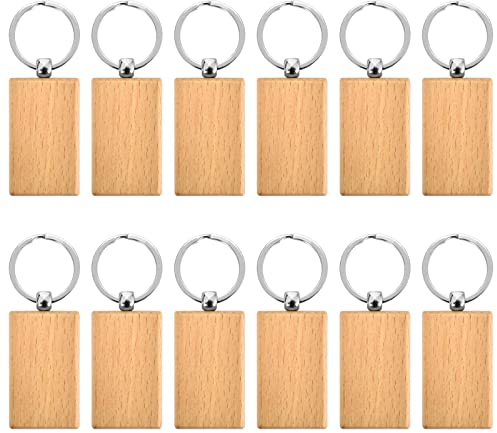 12 Stücke Schlüsselanhänger Holz, DIY Schlüsselring Holz, Personalisiert Naturholz Blanko Schlüsselbund Holzanhänger mit Ring für Bemalen Schlüssel Handtasche Geldbörse Geschenk (#1)