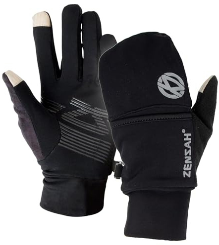 Zensah Convertible Running Mittens and Gloves - Warm Touchscreen Cold Winter Gloves for Women and Men (Black, Medium)