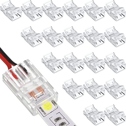 RUNCCI-YUN 20 Stück LED Strip Connector 2 polig 10mm, LED lötfrei Streifenverbinder,2Pin Verbindungskabel Verbinder, für SMD 5050/3528 Einfarbige LED Streifen Stripes 5V 12V 24V(transparent)