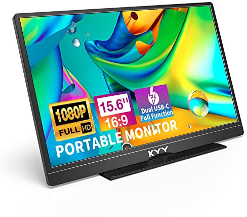 KYY Monitor portátil de 15.6 pulgadas FHD 1080P USB-C HDMI Monitor para laptop con bolsa de cubierta inteligente y altavoces duales, pantalla externa HDR para computadora, monitor de juegos de viaje