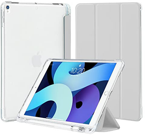 4UBonLife Custodia per iPad Air 3 10,5 Pollici 2019 e iPad Pro 10,5 2017 con Portapenne, Sottile Leggero Cover Case Retro Traslucido in Morbido TPU Auto Svegliati/Sonno, Grigio Chiaro