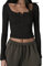 YILEEGOO Women's Casual Y2K Button Long Sleeve Slim Fit Tops Shirt Round Neck Tee Short Tops T-Shirt (Button-Black, L)