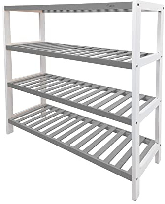 1ABOVE Bamboo Shoe Rack, Plant Rack, Perfect for Corridor, Living Room, Bathroom, Bedroom, Hallway or Small spaces-Parent. (Grey & White, 4 Tier)