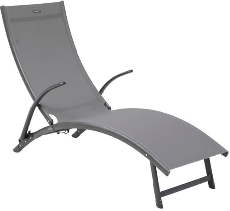 Hespéride - Transat Pliable Samba Anthracite et Graphite Anti-Rouille Inclinable, 4 Positions Empilable Chaise Longue pour Jardin, Terrasse, Balcon