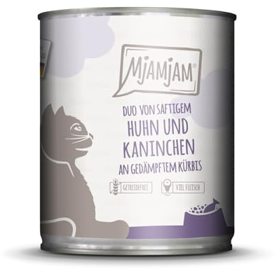 MjAMjAM - Premium Nassfutter für Katzen - Duo saftiges Huhn & Kaninchen an gedämpftem Kürbis, 1er Pack (1 x 800 g), getreidefrei mit extra viel Fleisch