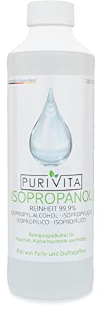 PURIVITA® Isopropanol 99,9% [500ML] - Reinigungsalkohol Isopropanol - Reiner Alkohol zum Reinigen von Haushalt & Industrie - Isopropylalkohol - Desinfektionsmittel Reiner Alkohol - Ethylalkohol