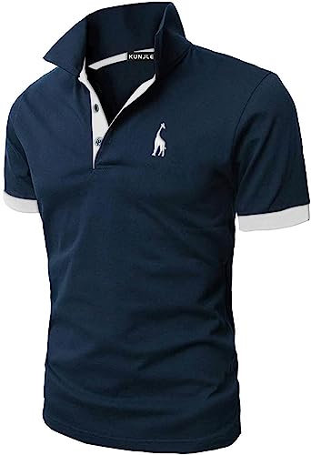KUNJLELP Polo de Manga Corta para Hombre Jirafa Bordada Camiseta de Verano Uniformes,A-Marino 4,L