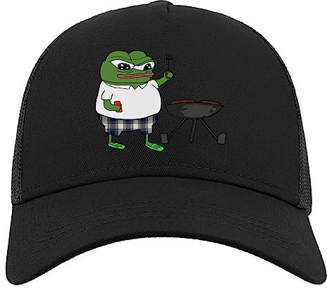 Barbeque Pepe The Frog BBQ Art Halbmaschige Trucker-Cap-Baseballmütze aus Baumwolle Schwarz