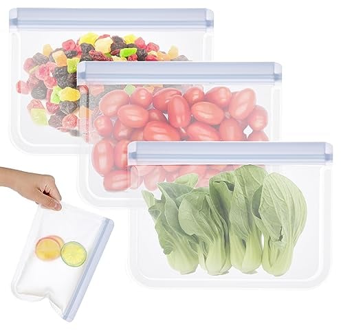 COMNICO Reusable Sandwich Bags 3 Pcs Thick Leakproof Freezer Silicone Bag Storage Lunch Bags Home Food Organization Containers for Marinate Meats Veggies Sandwich