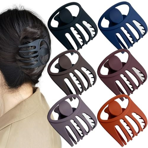 Lot de 6 pinces à cheveux plates incurvées de 7,6 cm - Finition mate - Accessoires de coiffure - Pinces à cheveux à bec de canard - Barrettes banane - Pinces à cheveux pour femme
