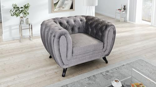 Kuechen-preisbombe Edler Chesterfield Sessel 1 Sitzer Velours grau Couch Polstersofa Wohnlandschaft