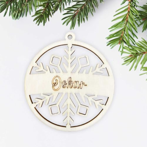 Weihnachtsbaumkugel aus natürlichem Birkensperrholz mit Wunschnamen - Personalisierte Weihnachtskugel, Weihnachtsbaumschmuck, Weihnachtsdeko aus Holz - schöne Geschenk-Idee zu Weihnachten (Style 11)