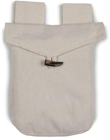 HEMAD Mittelalter-Tasche 100% Baumwolle Gürteltasche Knopf Modell: Widia, Beige