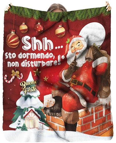 KAÏDENSÏ Plaid Rosso di Babbo Natale 150x130 cm – Idee Regalo Natale 2024 Originali Uomo Donna - Regali Natalizi Divertenti - Idea Decorazioni Divano Casa Originale