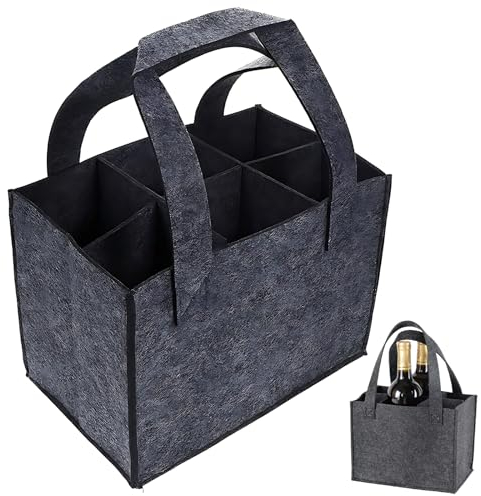 GRKB 1 Pcs Porte Bouteille Sac Bouteille Panier Bouteille Utilisation Récurrente Sac pour 6 Bouteilles Sac De Transport pour Bouteilles pour Pique-Nique Voyage Noël Mariage Gris Foncé