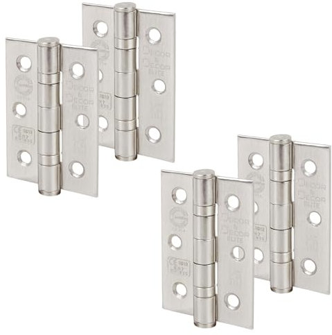 Decoranddecor Door Hinges Internal - Fire Rated - 3inc / 76mm - Ball Bearing - Steel - Satin Nickel - 2 Pairs