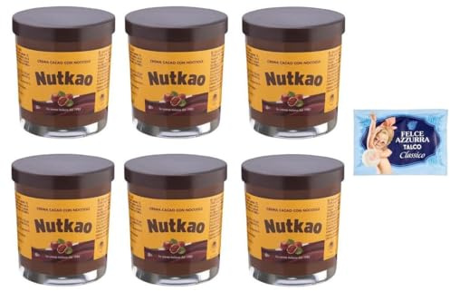 6 x Nutkao Kakaobreme mit Haselnüssen, 200 g Glas + 1 Beutel Talkum Felce Azzurra 100 g