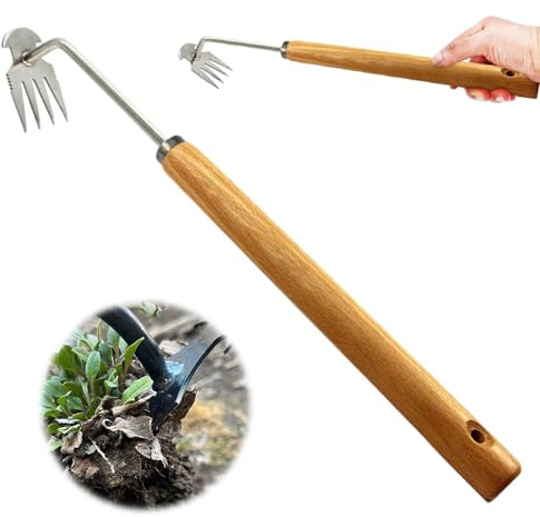 Topbashgo Gartenarbeit Hand Unkrautstecher, Unkraut Entferner Gerät, Fugenreiniger Unkraut, Gartenwerkzeug, Unkraut Entferner Gerät, Fugenkratzer Mit Stiel (Langer Holzgriff)