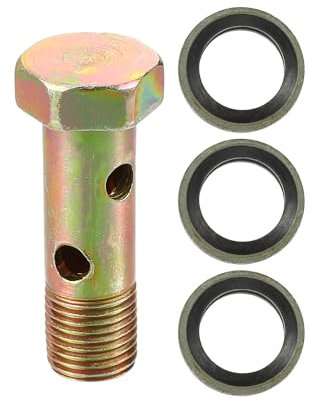 VekAuto Doppelter Banjo-Bolzen-Satz, M10x1.0 Länge 38mm Metrisches Gewinde Turbo Bremsleitungsadapter Universal für Auto Langlebiges Metall Bronze Farbe mit Unterlegscheiben