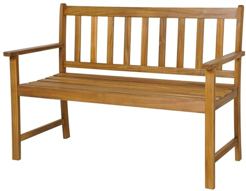 KOMFOTTEU Banc de Jardin 2 Places, Banquette de Parc en Bois d'Acacia, Banc de Parc, Chaise de Parc avec Dossier, Charge de 360 kg, pour Balcon, Terrasse (Grande Taille, 122 x 56,5 x 86 cm)
