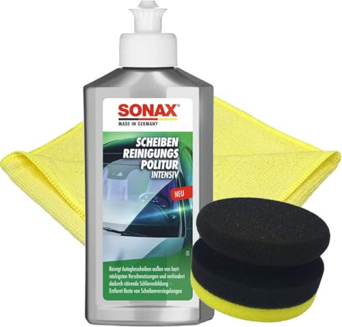 Craft-Equip Glaspoliturset bestehend aus SONAX 250ml Scheiben-Reinigungspolitur-Intensiv + Handpolierschwamm + Microfasertuch