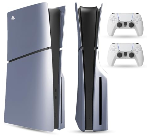 PEYANZ PS5 Slim Konsolenabdeckung passend für Disc Edition, ABS-Schale, Ersatzblende, kratzfest, staubdicht, mit 2 extra kostenlosen Controller-Abdeckungen (Disc Edition, Silber)