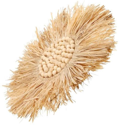 PRETYZOOM Gewebte Raffia Wanddeko Mit Holzperlen Für Wohnzimmer Und Büro Im Nordischen Stil Handgefertigter Wandbehang Aus Natürlichem Bastmaterial