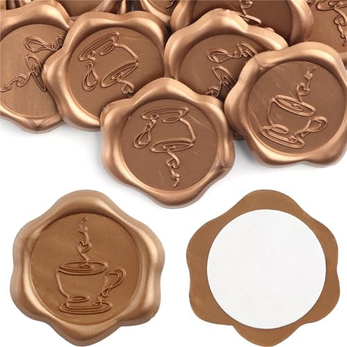 VALINSKY 30pcs Wax Seal Stickers,Gold Self Adhesive Teacups Envelope Sealing Stickers Decoration for Wedding Invitaion,Wine Packages,Gift Wrapping