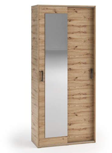 MRGROUP Garderobenschrank Grid Garderobe Schrank Spiegel Schlafzimmer Jugendzimmer (Eiche Artisan, 90 cm)