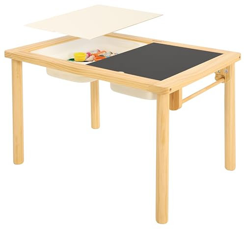 Bateso Sand and Water Table for Toddlers with 2 Storage Bins, Wooden Activity Table with Double-Sided Boards, Sensory Table, Indoor & Outdoor Use