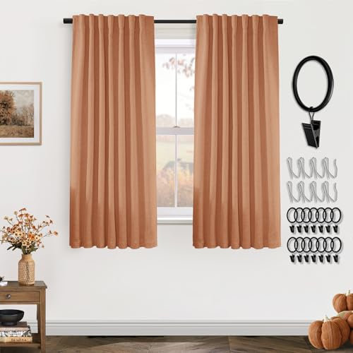 PANELSBURG Orange Vorhänge, Bauernhaus, Landhausstil, Leinen, strukturiert, Verdunkelung, schöne Vorhänge für Schlafzimmer, Wohnzimmer, 160 cm Länge