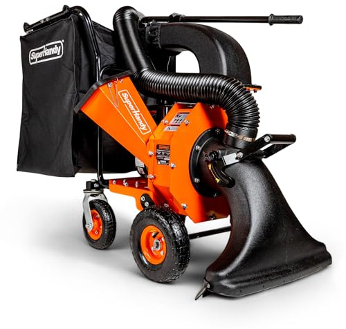 SuperHandy Leaf Vacuum & Wood Chipper - 7 HP 209CC Gas Engine, 10:1 Mulch Ratio, 6 Bushel Bag Capacity, Castor Wheels, Dual Function: Walk-Behind Leaf Vacuum Mulcher & Wood Chipper