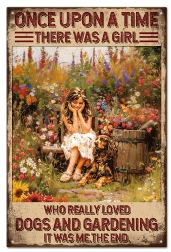 GLOBLELAND Vintage Garten Metall Blechschild 12x8 Zoll Retro Liebt Hunde Und Gärtnern Blechschild Türschild Blechgemälde Kunsttafel Poster Wanddekoration Für Zuhause Wohnzimmer Garten Dekoration