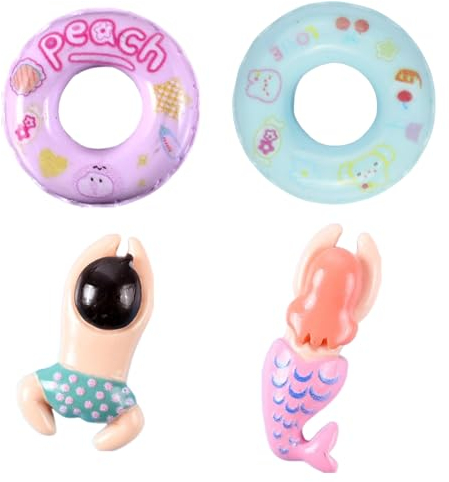 ZXUPOI 4er Set Schwimmende Menschen und Schwimmringe Strand-Mikrolandschaft Deko Miniatur Set Einzigartiges Geschenk Maritime Sammelfiguren