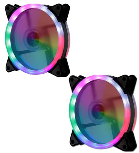 JZK 2PCS 120x120x25mm 12V RGB LED Low Noise PC Case Cooling Fan 120mm, 12cm DC brushless Fan, Quiet Fan, colourful LED Light computer Case Ventilation Air Flow Fan