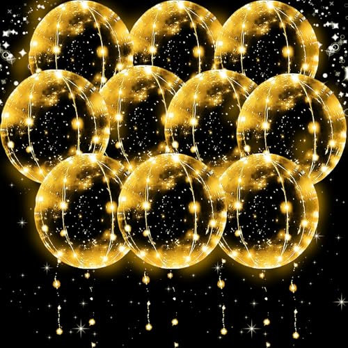 YOUYIKE 10 Stück 20 Zoll LED Leuchtende Luftballons, Bobo Helium Ballons, Luftballons Leuchtend, Helium Ballons, Ballonlichter, Helium Balloon Gas, für Hochzeit Deko, Geburtstag, Party Deko (Warmweiß)