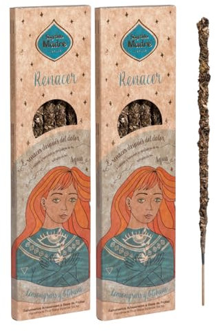 Sagrada Madre - Pack de 2: Incienso 5 Elementos: RENACER - Lemongrass y Olíbano (6 Varillas Gruesas Premium de 1 Hora de duración) | Sahumerio de Signo Agua 100% Natural y Artesano.