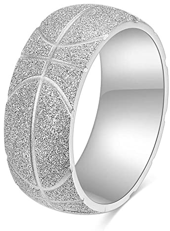 RobertDTesta Herren Damen 8Mm Edelstahl Sandstrahlen Ring Schnitzen Basketball Form Ring Gothic Hip Hop Motorrad 18K Vergoldet Schmuck Ring