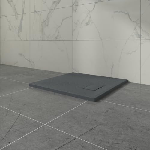 Aquariss SMC Low Profile 700 x 700 mm Square Wetroom Shower Tray Anthracite | Slate Effect Shower Tray with Slip Resistance, for Bathroom Shower Door Enclosure, Walk In Shower Base, Slimline
