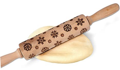 Garneck Holz Teigroller Mit Schneeflockenmuster Für Weihnachten Rutschfester Griff Zum Ausrollen Von Keks Und Pizzateig Backutensil Für Familie Und Freunde
