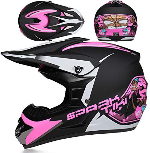 SMTSEC Jugend Motorradhelm Motocross Helm Kinder Erwachsene Cross Helms Herren ATV Motorradhelm MX Enduro Full Face MTB Helm DOT/ECE-Zertifizierter Mit Brille Maske Handschuhe Downhill Helm,Pink/C-L