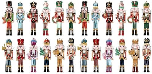 BOWTONG Decorazione natalizia da appendere, in legno, a forma di soldato schiaccianoci, 2D, set di ornamenti in legno per albero da appendere, Nutcra