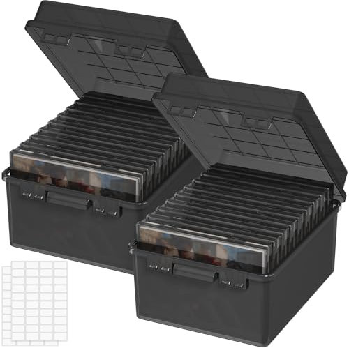 Lifewit Foto Aufbewahrungsbox mit 9 PCS innere Fotohalter, 13x18cm 5R, Foto Organizer Box aus Kunststoff für Karten Bilder Stempel Bürobedarf, Samenaufbewahrung mit Etikettensticker, Schwarz, 2 Stück