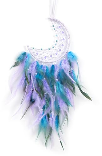 Dream Catcher Traumfänger Mond Dreamcatcher mit Federn,Handgefertigt Dreamcatcher für Haus Büro Wand hängende Tür Dekoration Geburtstag Geschenk Birthday Gift